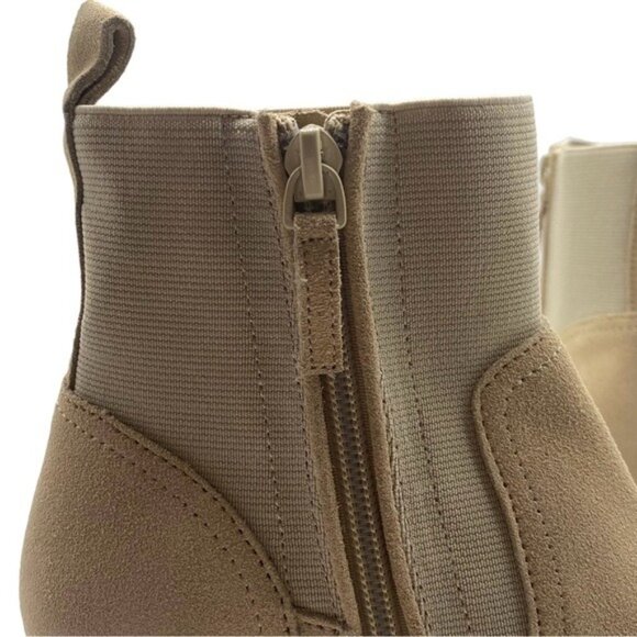 Beige Leather Boots Violet Red Loaded Suede Zip Stacked Heel Neutral Cottagecore - Picture 3 of 13